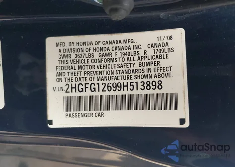 2009 Honda Civic Lx from USA, damaged, VIN 2HGFG12699H513898
